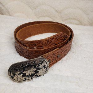 Western tooled leather belt